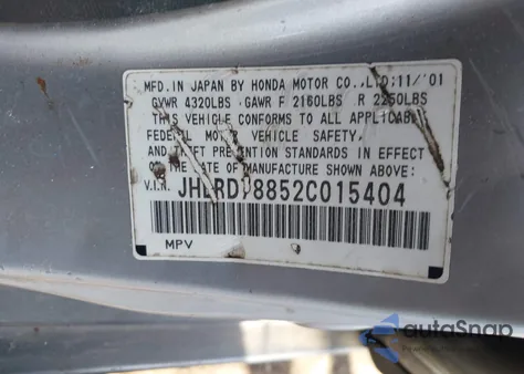 2002 Honda Cr-V Ex z USA, uszkodzony, nr VIN JHLRD78852C015540